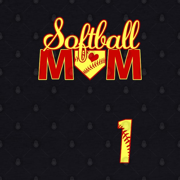 Softball Mom #1 Jersey Favorite Player Biggest Fan Heart by TeeCreations